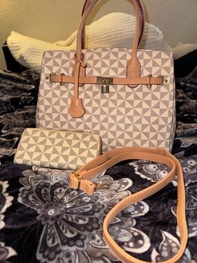 Target Beige Geometric Satchel with Matching Wallet and Strap